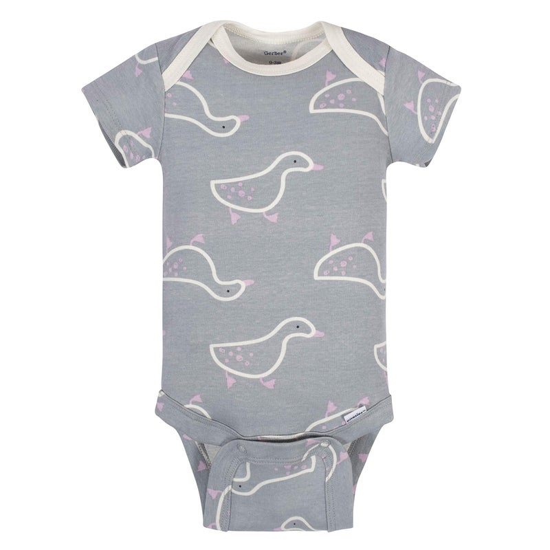 Grow by Gerber Baby Girls 5-Pack Short-Sleeve Onesies Bodysuits, Grey/Pink/Ivory, Newborn - Image 5